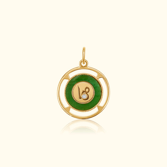 Capricorn Zodiac Jade and Diamond Medallion