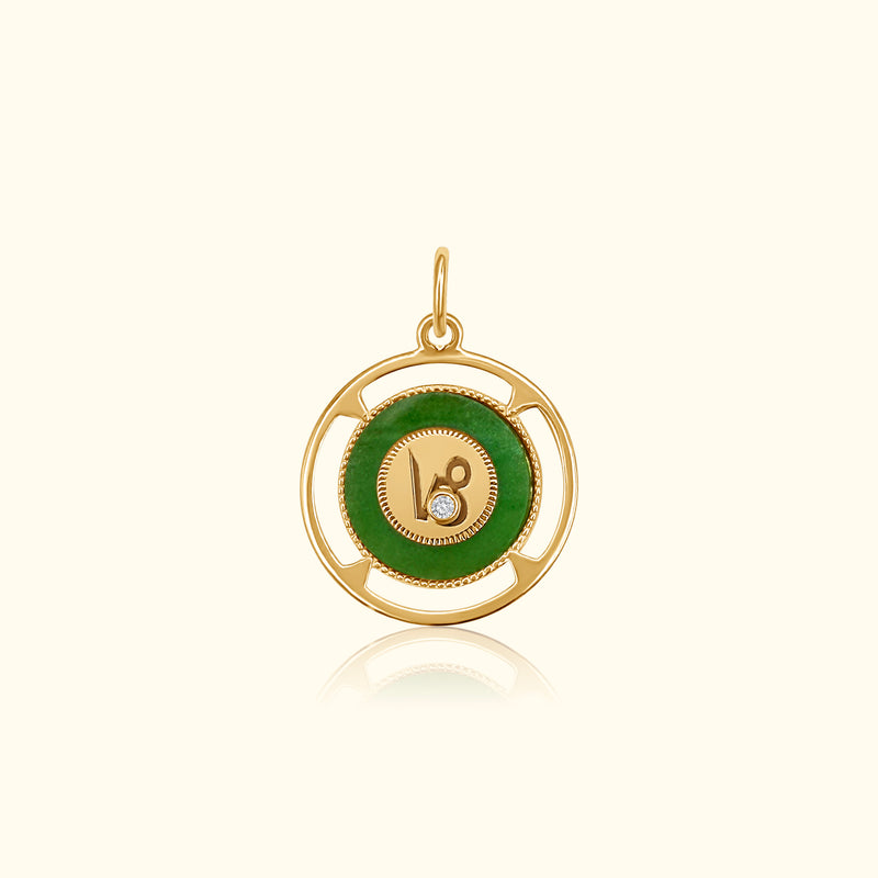 Capricorn Zodiac Jade and Diamond Medallion