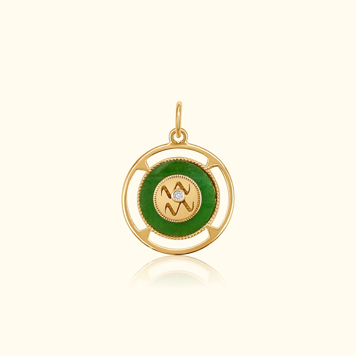 Aquarius Zodiac Jade and Diamond Medallion