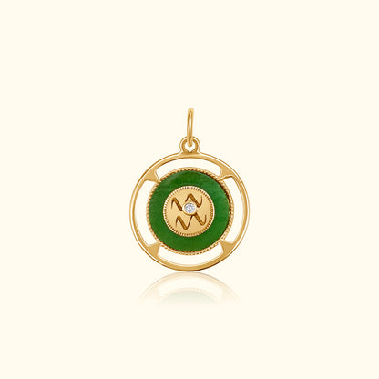 Aquarius Zodiac Jade and Diamond Medallion