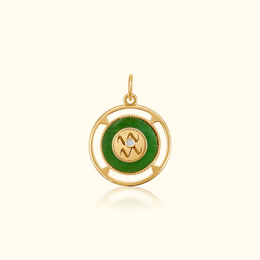 Aquarius Zodiac Jade and Diamond Medallion