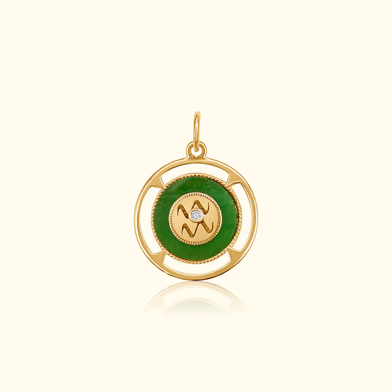 Aquarius Zodiac Jade and Diamond Medallion
