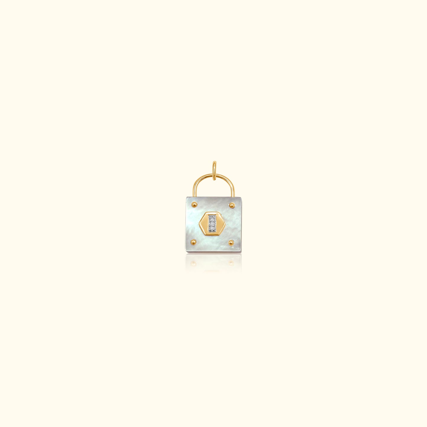 White Mother of Pearl and Diamond Padlock Medallion