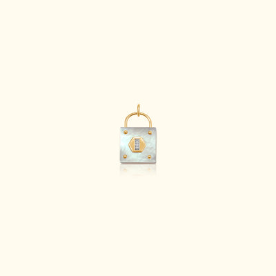 White Mother of Pearl and Diamond Padlock Medallion