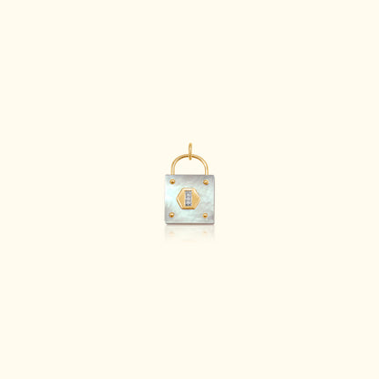 White Mother of Pearl and Diamond Padlock Medallion