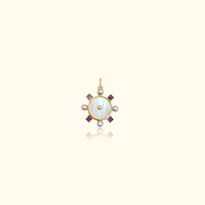 Shella White Mother of Pearl and Iolite Diamond Medallion