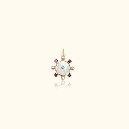 Shella White Mother of Pearl and Iolite Diamond Medallion