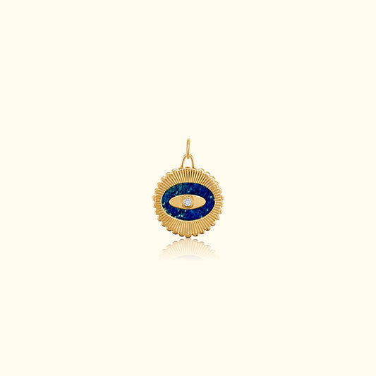 Lapis and Diamond Fluted Evil Eye Medallion