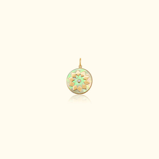 Sun Medal Yellow Mother of Pearl Diamond Medallion