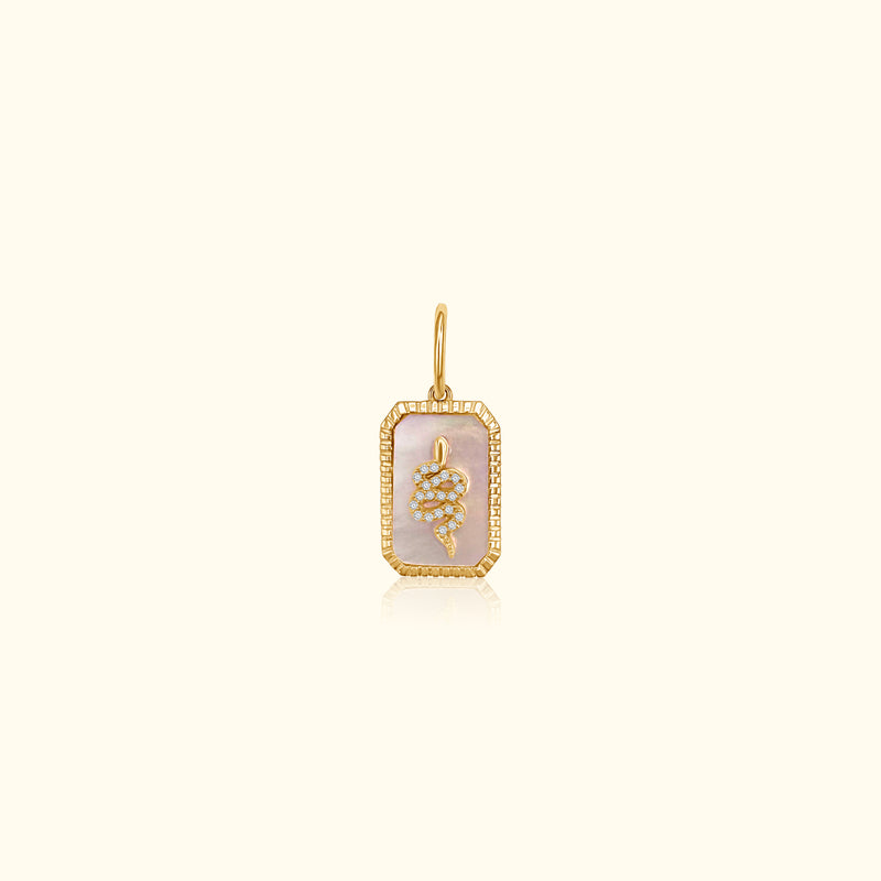 Diamond Snake Mother of Pearl Dog Tag Pendant