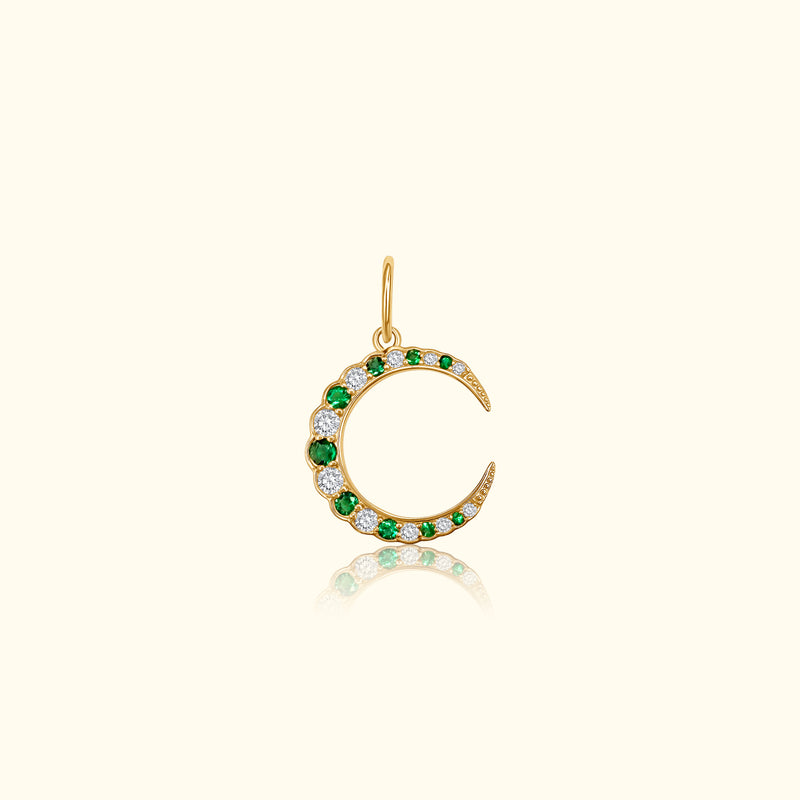Diamond and Emerald Crescent Pendant