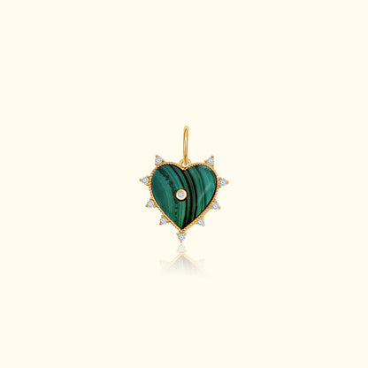 Spiked Diamond Malachite Heart Pendant