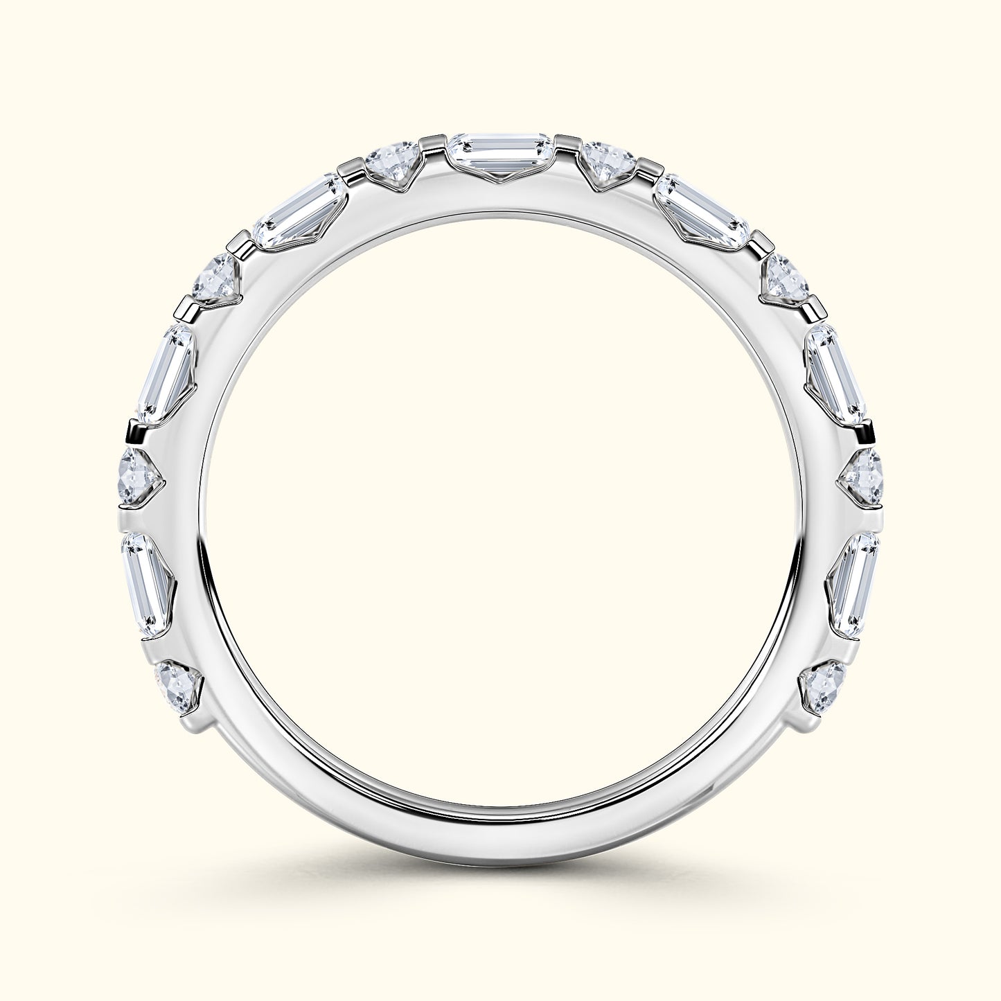 'Rosie' Emerald and Round Diamond Wedding Band