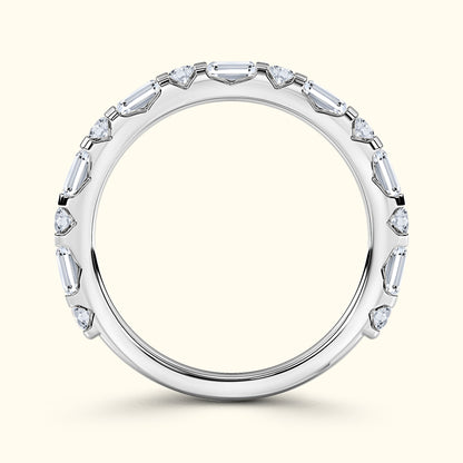 'Rosie' Emerald and Round Diamond Wedding Band