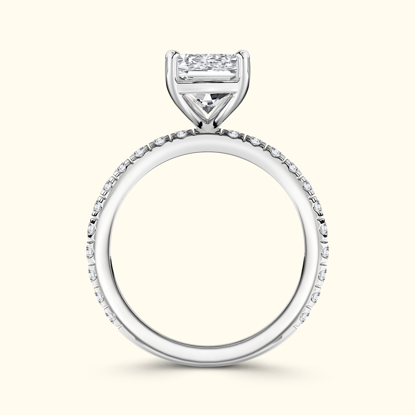 Elegant solitaire diamond ring with a sleek silver band and accent diamonds.