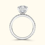 Sleek silver ring featuring a large heart-shaped diamond atop a delicate band.