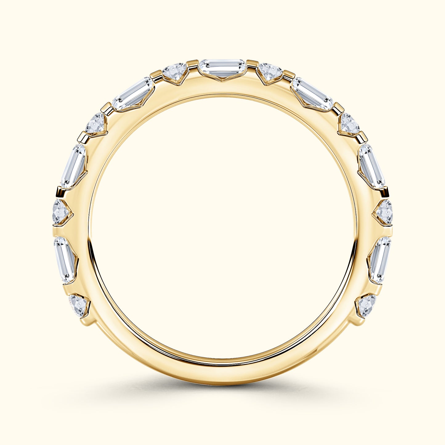 'Rosie' Emerald and Round Diamond Wedding Band