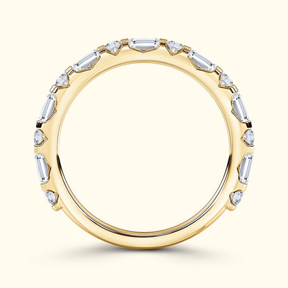 'Rosie' Emerald and Round Diamond Wedding Band