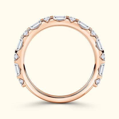 'Rosie' Emerald and Round Diamond Wedding Band