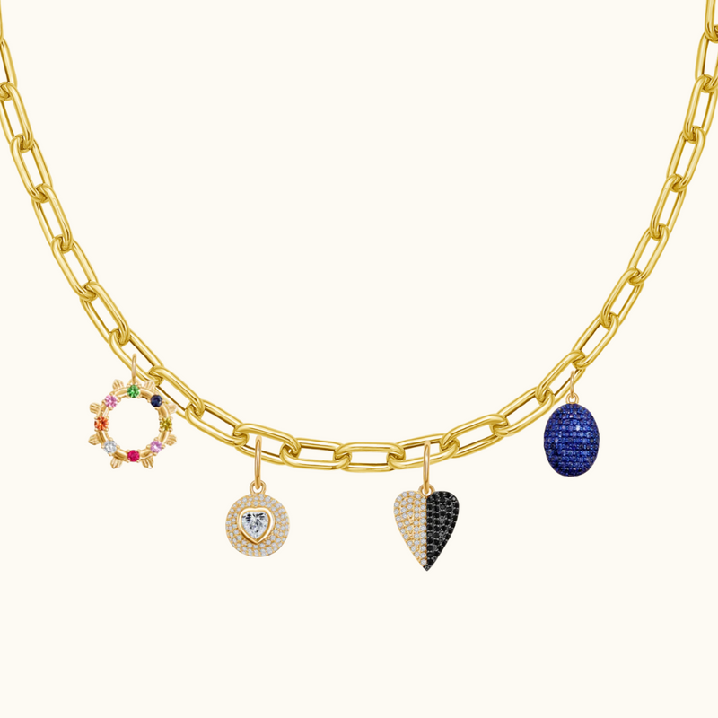 50/50 Diamond and Sapphire Oval Puff Pendant