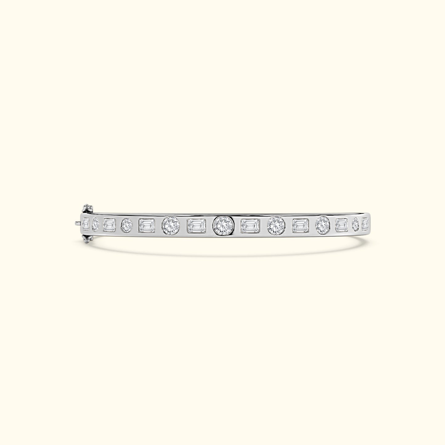 Bezel Set Emerald and Round Mixed Diamond Bracelet
