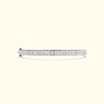Bezel Set Emerald and Round Mixed Diamond Bracelet