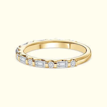 'Rosie' Emerald and Round Diamond Wedding Band