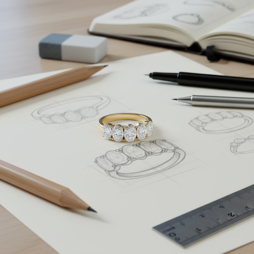 'Amelia' 5 Stone 2.00ct Oval Diamond Wedding Band