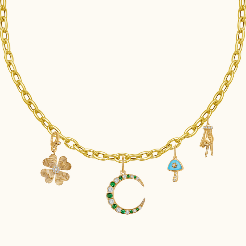 Diamond and Emerald Crescent Pendant