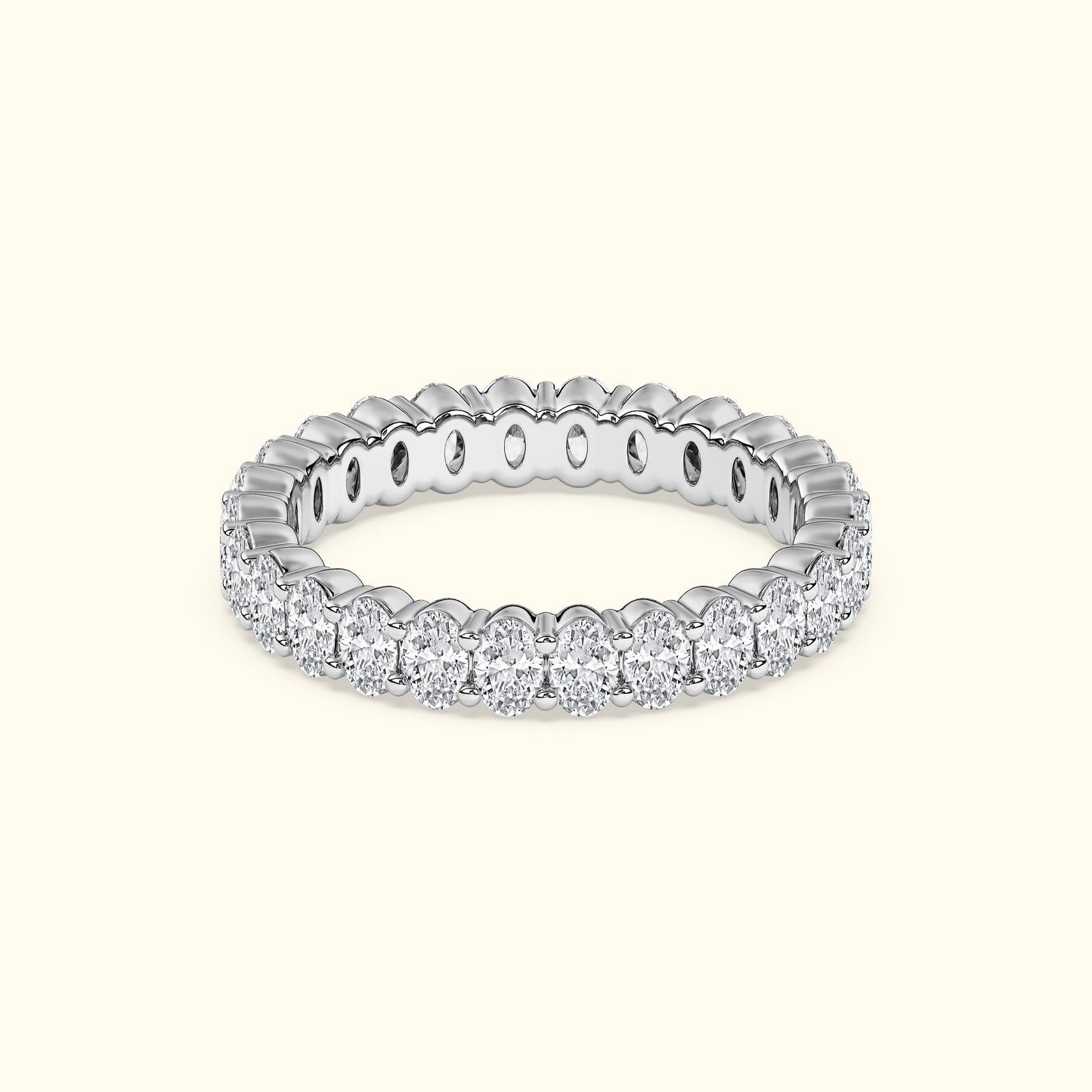 Elegant silver band ring adorned with sparkling round diamonds.