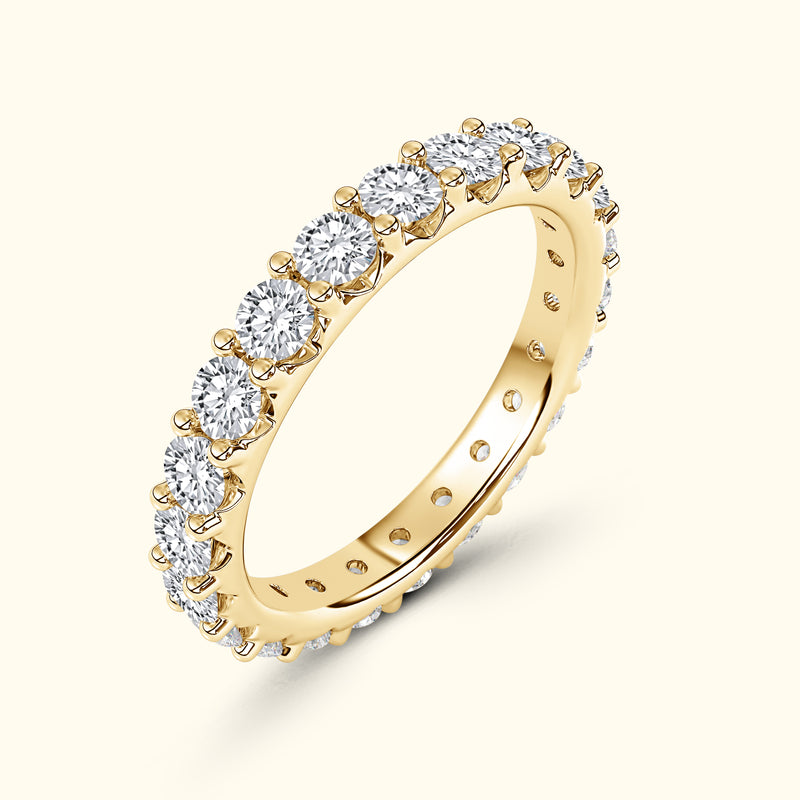 Gold ring featuring a row of sparkling round diamonds.