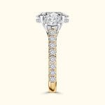 Elegant gold and silver engagement ring featuring a large center diamond and smaller stones.