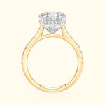 Elegant two-tone engagement ring featuring a large diamond and smaller accents along the band.