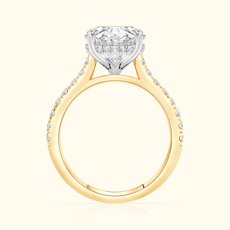 Elegant two-tone engagement ring featuring a large diamond and smaller accents along the band.