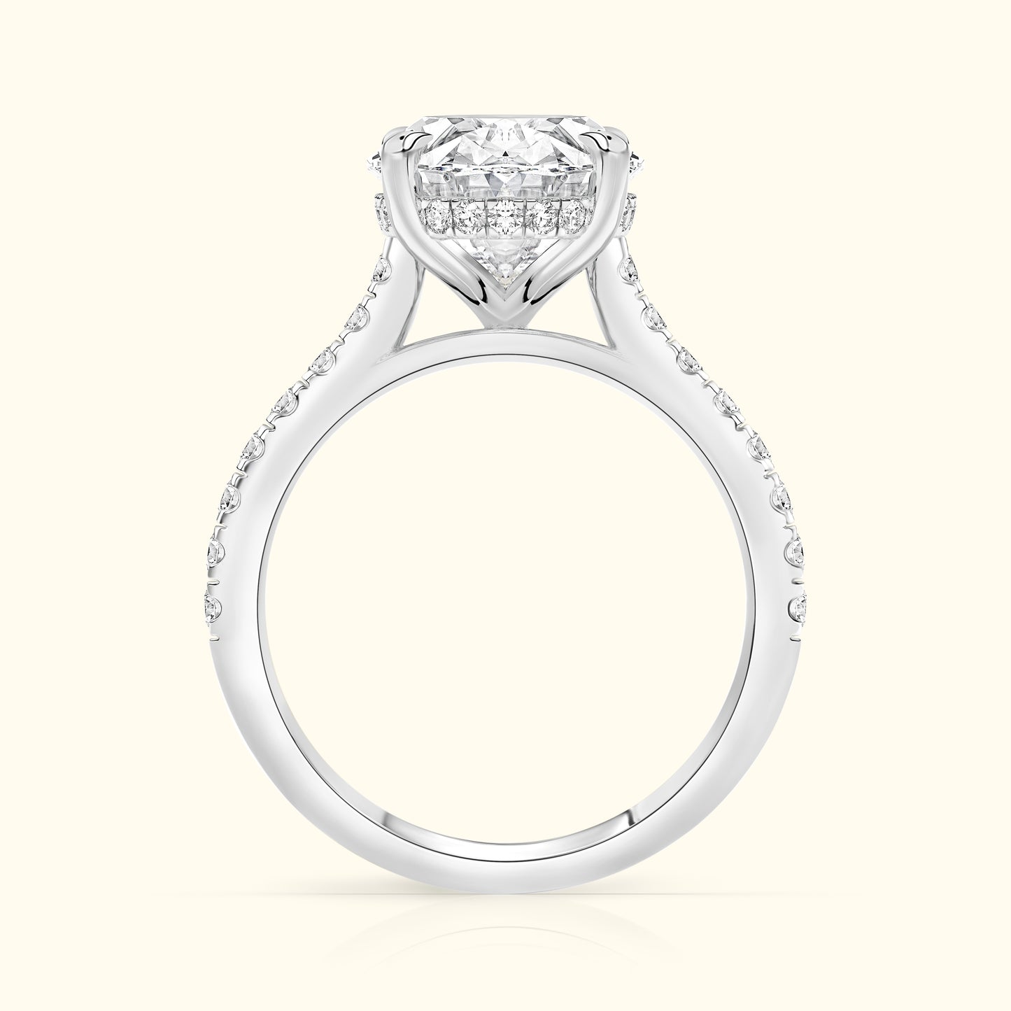 Elegant diamond engagement ring with a central stone and pave-set diamonds along the band.