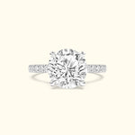 A sparkling diamond engagement ring with a large central stone and smaller accent stones on the band.