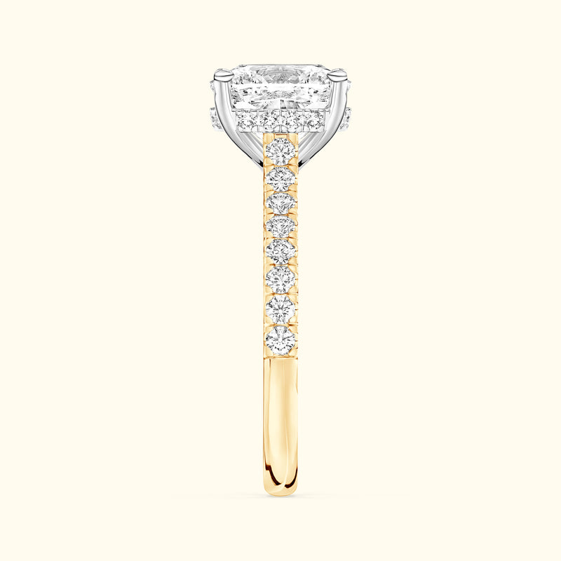 Elegant ring featuring a large rectangular diamond and smaller diamonds on a gold band.