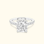 Solitaire diamond ring with a round center stone and diamond-accented band.