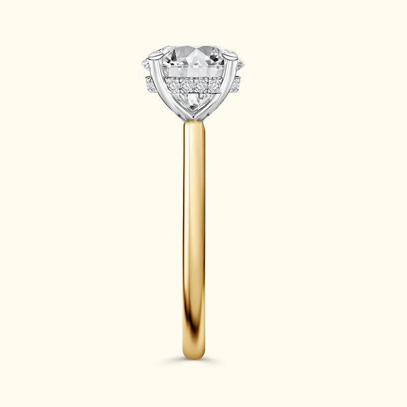 Solitaire engagement ring with a large diamond set in a two-tone band.