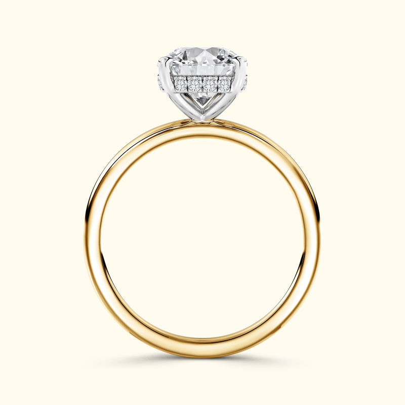 Gold and silver engagement ring with a large heart-shaped diamond and smaller accent stones.