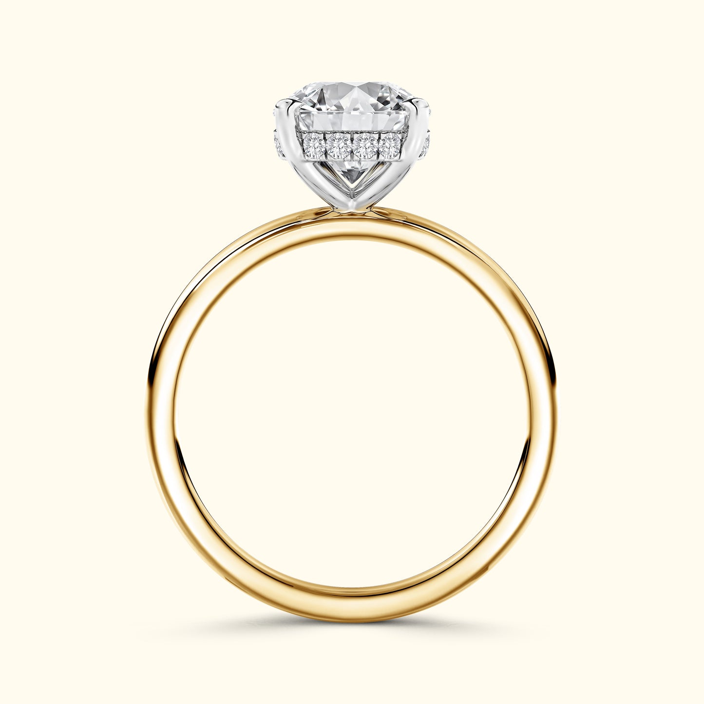 Gold and silver engagement ring with a heart-shaped diamond and small accent stones.