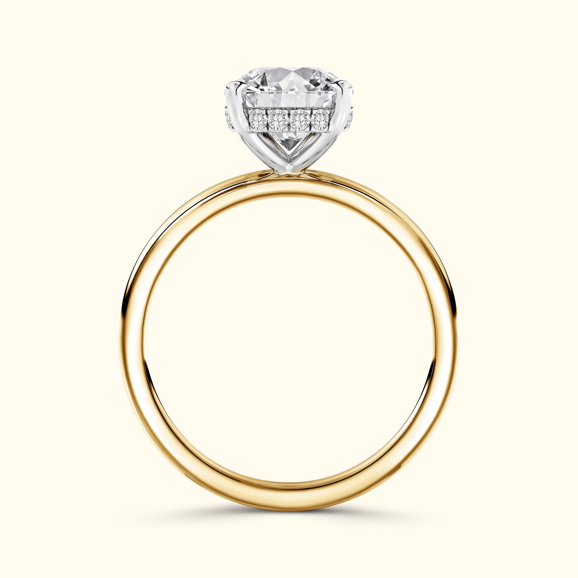 Gold and silver engagement ring with a heart-shaped diamond and small accent stones.