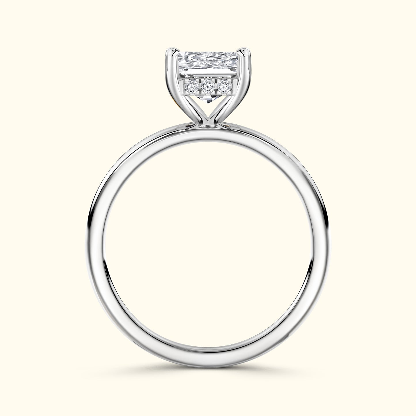 Sterling silver engagement ring featuring a prominent rectangular diamond setting.