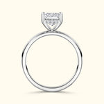 Sterling silver engagement ring featuring a prominent rectangular diamond setting.
