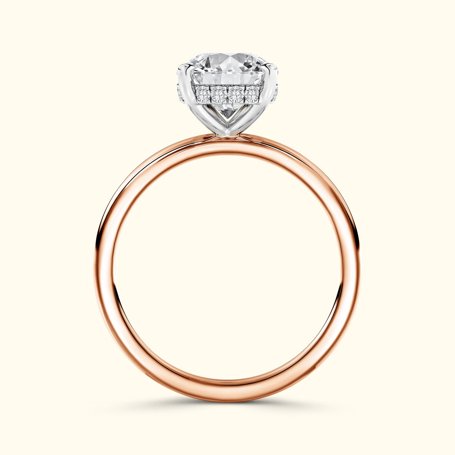 Elegant rose gold ring featuring a large diamond centerpiece and small accent diamonds.