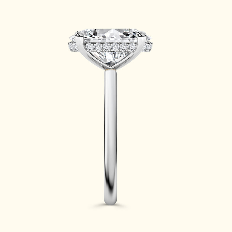 Brilliant diamond ring with a round center stone and halo of smaller diamonds on a sleek band.