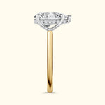 Elegant gold and silver ring featuring a large diamond and smaller set diamonds.