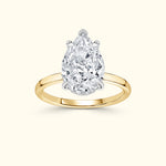 Teardrop-shaped diamond ring set in a yellow gold band.
