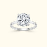 Solitaire diamond ring with a round, brilliant-cut stone set in a sleek white gold band.