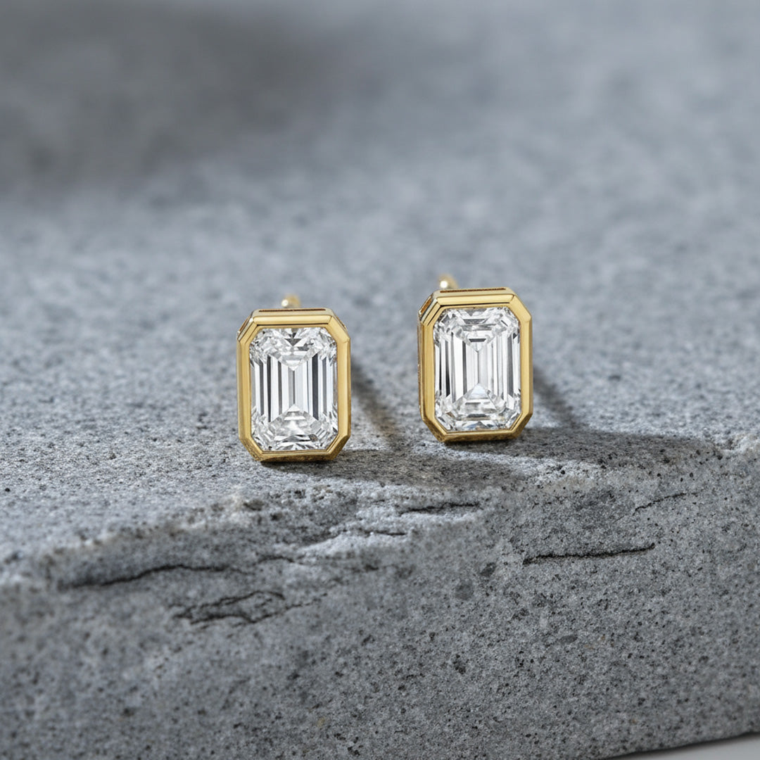 Bezel Set 2.00ct Emerald Cut Studs